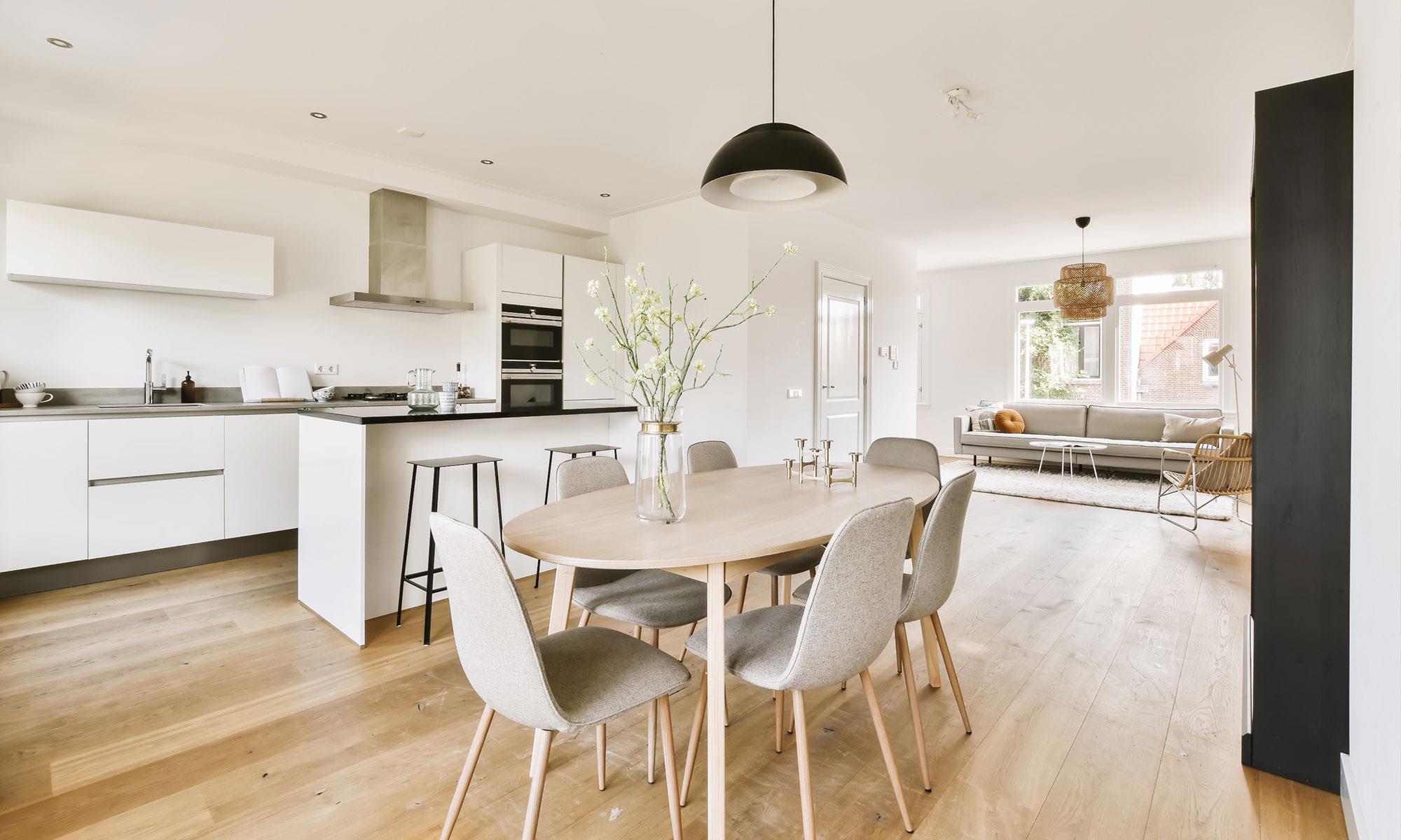 Modern white kitchen area open plan